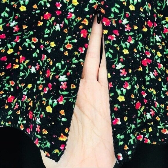 AFRM Top Garden Floral Blouse Puffed Drape Sleeve Black Viscose Zip, M - Picture 14 of 16